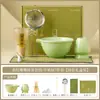 Juego Minimalista de Herramientas para Matcha Rayadas Azul Sombra, Soporte para Batidor de Té de Cerámica, Juego de Brochas para Matcha, Tazón de Matcha, Caja de Regalo para Ceremonia de Té