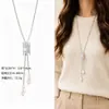 Cadena para Suéter de Collar Largo Geométrico, Accesorio de Lujo de Alta Gama, Versátil y de Moda, Colgante de Perla para Otoño e Invierno