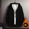 Suéter con capucha para hombre de otoño e invierno, cárdigan con cremallera, talla grande, holgado, color liso, sudadera moderna, forro polar, chaqueta cálida