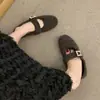 Zapatos Mary Jane Retro Franceses para Mujer 2026 Nuevos Zapatos Cálidos Forrados de Borrego Peludos de Otoño e Invierno Zapatos Planos de Suela Única Gorro Zapatos de Algodón