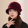 Gorro de Invierno para Mujer de Pelo de Conejo Tejido de Lana Cálido Engrosado Forrado de Felpa Simple de Algodón para Personas Mayores Regalo