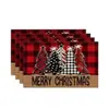 Nuevos Manteles Individuales de Lino Estampados de Navidad Más Vendidos Juego Decorativo de Manteles de Mesa para Fiesta Navideña Transfronteriza/Set de 4 Piezas