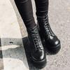 Zapatos para Mujer 2025 Primavera Nuevas Botas Cortas Tacón Grueso Suela Gruesa Aumentadas Caña Baja Correa Negra Tacón Grueso Botas Estilo Británico