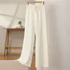 Pantalones de punto de pierna ancha estilo nuevo 2024 transfronterizos para mujer, otoño e invierno, nuevos de cintura alta, costura central, fluidos, de pierna recta extendida, hasta el suelo