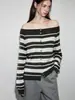 Suéter de punto de alta gama estilo francés, con bloques de color a rayas, de un solo hombro y manga larga para mujer, adecuado para ir al trabajo en otoño, top de punto versátil de un solo hombro