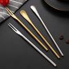 Cuchara Mezcladora de Acero Inoxidable 304 Estilo Japonés Tenedor para Pastel de Luna Cuchara Pequeña para Café Mango Largo Postre Miel Cuchara Mezcladora Palillo para Vino