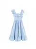 Vestido Popular de la Marca Z de Estilo Europeo y Americano Transfronterizo de Botones Sencillos con Cintura Ajustada, Ropa de Moda para Mujer en Aliexpress, Rayado en Cuatro Colores con Volantes Za