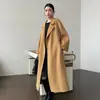 Nuevo Abrigo de Lana Doble Faz para Mujer Otoño/Invierno 2026, Estilo Extra Largo con Cinturón y Bolsillos, Chaqueta de Lana por Encima de la Rodilla, Moderno