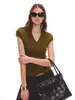 Top de verano de punto para mujer, estilo "old money" vintage francés, cuello en V, manga corta, elegante y versátil para ir al trabajo, camiseta simple y versátil de seda de hielo