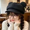Nuevo sombrero para mujer con orejas de oso, sombrero octogonal para mujer, boina de lana para otoño e invierno, hace que la cara se vea más pequeña, sombrero de lana de moda estilo japonés