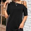 Ropa de mujer color sólido 2024 cuello asimétrico manga corta corte casual vestido camiseta de verano