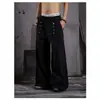 Calça casual reta com cintura elástica e vários botões para homens e mulheres, outono, cor sólida pesada, solta, perna larga, calça de moletom esportiva
