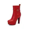 4 Plataforma de Agua Botas Retro Cremallera Lateral Botas de Tacón Alto Hebilla de Cinturón Nuevas Botas Cortas de Comercio Exterior Botas Romanas Gruesas Talla Extra Blancas Mujer