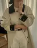 Novo Trench Coat Outonal Feminino Estilo Retro Francês Cor Contrastante Gola Lapela Fechamento em Botão Único Comprimento Médio para Trabalho 18779