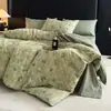 Set de regalo de cuatro piezas de ropa de cama jacquard tipo lino de alto gramaje, set de tres piezas de gasa arrugada lavada vintage, funda de edredón engrosada