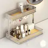 Prateleira de armazenamento para banheiro, organizador de cosméticos para pia de banheiro, prateleira de exibição de camada dupla para bancada de toucador