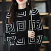 Nuevo suéter de punto jacquard de cuello redondo y manga larga para otoño e invierno para mujer, moderno, cómodo, suave, versátil y adelgazante para mujer