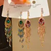 Brincos de Franja de Cristal em Forma de Gota com Cravação de Diamantes, Estilo Étnico Retro Europeu e Americano, Brincos Exquisitos de Temperamento de Nicho para Mulheres