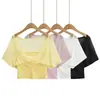 Estilo puramente seductor, top tipo tubo falso de dos piezas, nuevo modelo de verano, entallado a la cintura, corte ajustado, longitud corta, camiseta sexy de manga corta