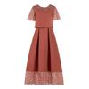 Elegante Vestido de Manga Corta con Adorno de Encaje para Otoño 2026 - Nuevo Estilo para Banquetes y Anfitrionas, Efecto Adelgazante