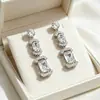 Pendientes de moda geométricos de bloque transfronterizos con borlas, estilo largo, incrustados de diamantes, pendientes de piedras preciosas de colores de diseñador para fiestas nocturnas y bodas de novia