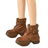 Botas de Campana de Moda para Mujer 2026 Otoño/Invierno Nuevas Botas Cortas de Suela Gruesa que Aumentan la Altura Retro Ajustadas Adelgazantes para Personas Bajas Botas Arrugadas