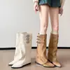 Nova Temporada Botas de Cavaleiro Femininas com Aumento de Altura Retro Bico Fino Fivela Emagrecedoras Largas para Mulheres Baixas