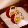 Serie Roja~Aretes de Gota de Aceite en Forma de Corazón, Aretes de Botón Vintage de Lujo Ligero de Gama Alta, Aretes de Moda Otoño e Invierno, Venta al por Mayor de Nicho