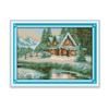 Feliz 99 Ponto Cruz Casa na Neve à Beira do Lago Quarto Paisagem Exquisita Pintura Bordada Pintura Decorativa Artesanato em Tecido Pintura Bordada em Seda