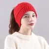 Touca de Tricô, Respirável, Estilo Sem Topo, Outono e Inverno, Estilo Europeu e Americano, Cor Sólida, Cabelo Exposto, Rabo de Cavalo, Estilo de Uso Multifuncional, Touca de Tricô de Lã