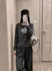 Nova camiseta de algodão stretch de peso pesado 220g para outono para mulheres, com design de flocagem 3D e forro de algodão elástico