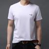 Camiseta holgada de talla grande para hombres de mediana edad y mayores, fina, de cuello redondo, de verano, de manga corta, bordada, de algodón mercerizado, 2023