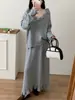 Suéter Pulóver de Punto con Cuello en V y Flores Estéreo Francés 2025 Nuevo Estilo Otoño e Invierno con Falda de Punto Conjunto de Dos Piezas para Mujer