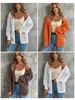 Cárdigan de punto calado transfronterizo de Amazon para mujer, nuevo suéter chaqueta de color liso de manga larga para primavera y otoño, top casual de moda