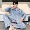 Pijama de Algodón Puro para Hombre, Cárdigan de Primavera y Otoño, Pantalones de Manga Larga, Ropa de Casa Sencilla Casual Estilo Coreano, Traje Holgado de Talla Grande
