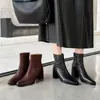 Botines Chelsea de borrego simples y versátiles para el día a día 2026 otoño/invierno tacón grueso tacón alto punta cuadrada piel genuina cremallera trasera botines cortos para mujer