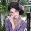 Nuevo Pasador de Flor de Jazmín Morado Estilo Chino con Diseño de Flor Realista, Accesorio para el Cabello de Pinza Lateral para Mujeres, Adecuado para Cheongsam