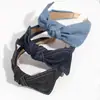 Moda simple temperamento Joker mezclilla banda para el cabello nudo de lazo diadema de ala ancha accesorios para el cabello de presión exterior venta al por mayor