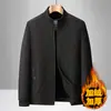 Jaqueta Masculina Acolchoada de Algodão para Meia-Idade e Idosos, Casaco Grosso Quente de Inverno com Gola Alta e Forro de Fleece, Roupa Masculina de Algodão