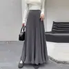 Falda de punto suave y pegajosa para mujer, otoño e invierno, de cintura alta, que cubre la cadera, con dobladillo acampanado, falda de línea A plisada de retazos