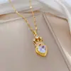 [Acero de Titanio] Lujo Ligero Temperamento Magnífica Corona de Diamantes Completos Collar de Industria Pesada Cadena de Clavícula Versátil para Celebridades de Internet Cadena de Acero de Titanio