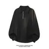 Camisa de manga larga con media cremallera para hombre, colección de otoño, color liso, versátil, corte holgado, marca de moda, con cuello alto, estilo casual, sudadera para hombre