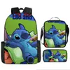 2024 Nueva Mochila Escolar de Stitch Set de Tres Piezas de Stitch Mochila con Dibujos Animados Impresos para Estudiante de Primaria Bolso de Hombro Estuche para Lápices traje