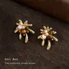 Pendientes Artísticos Retro Estilo Maillard Ojo de Tigre Fuegos Artificiales, Pendientes de Perlas Hechos a Mano de Lujo Ligero de Nicho