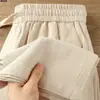 Pantalones de verano de algodón y lino color gris humo transpirables holgados finos de algodón y lino para hombre y mujer rectos casuales pantalones de tubo de alta gama pantalones