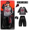 Ropa de Calle de Hip Hop de Moda para Niños Conjunto de Disfraz de Baile Rayado Negro para Niños Hip Hop Chicas Atuendo de Presentación Genial y Atractivo Masculino