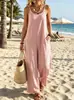 Macacão Casual Feminino de Cor Sólida Cáqui Wide-Leg Novo de Verão 2026 Cruzado Europeu e Americano