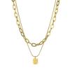 Collar de suéter con colgante cuadrado de letras apiladas de doble capa simple y elegante, joyería para mujer, cadena de clavícula nicho de lujo ligero versátil