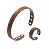 Pulsera y Anillo Magnéticos Populares Transfronterizos Combinación Flores Retro Europeas y Americanas Cobre Rojo Antiguo Cepillado Estilo Retro Pulseras de Pareja
