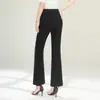 Calça boca de sino cropped de cor sólida, elegante e moderna, para mulheres, nova coleção de verão 2026, fina, elástica, de corte justo, cintura alta, micro flare